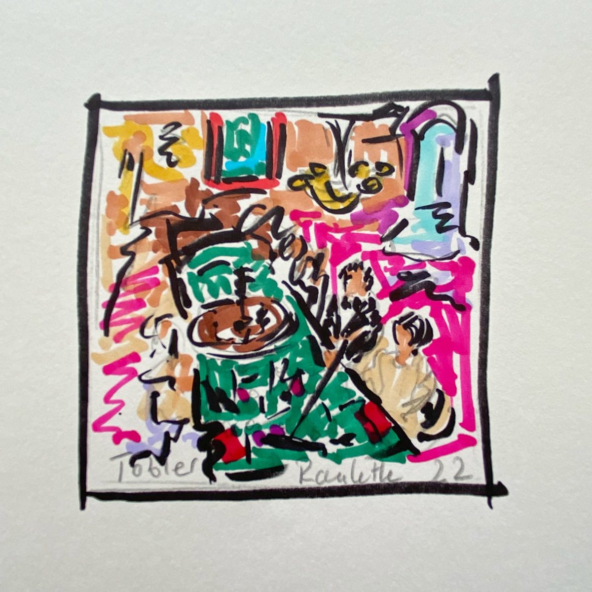 ochre and one cyan stroke